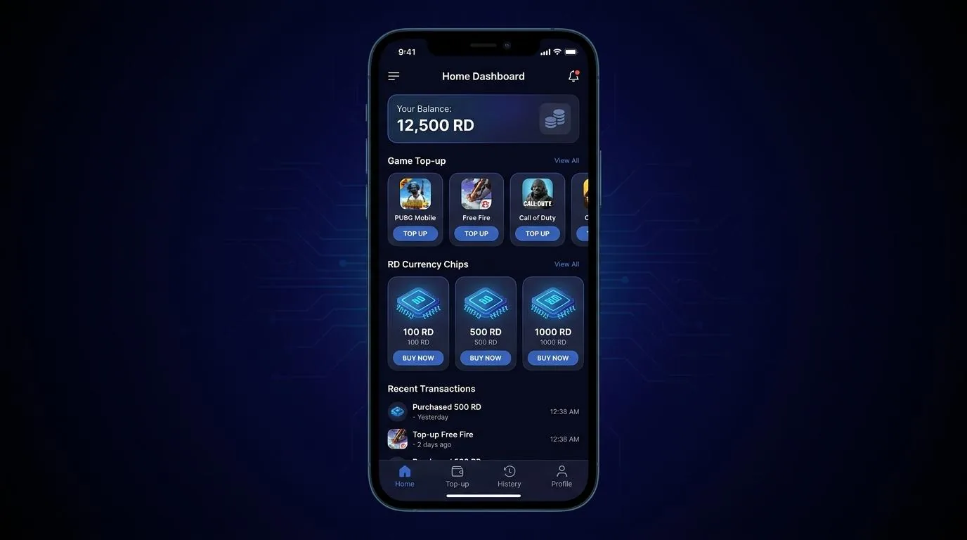 Screenshot topup game RD di Topup Game RD Sentosa — chip & koin emas